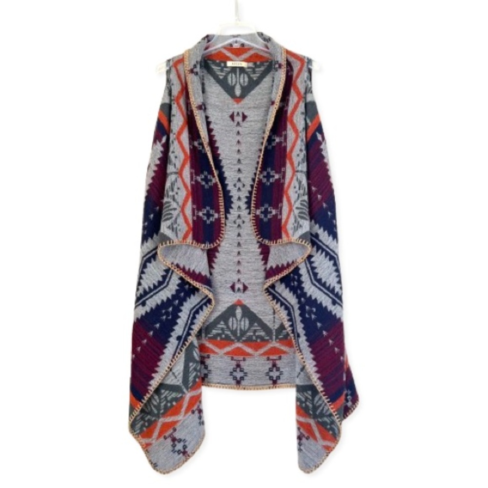 Aziza Blanket Wrap Vest Poncho Southwestern Western Rodeo Yellowstone Look OS